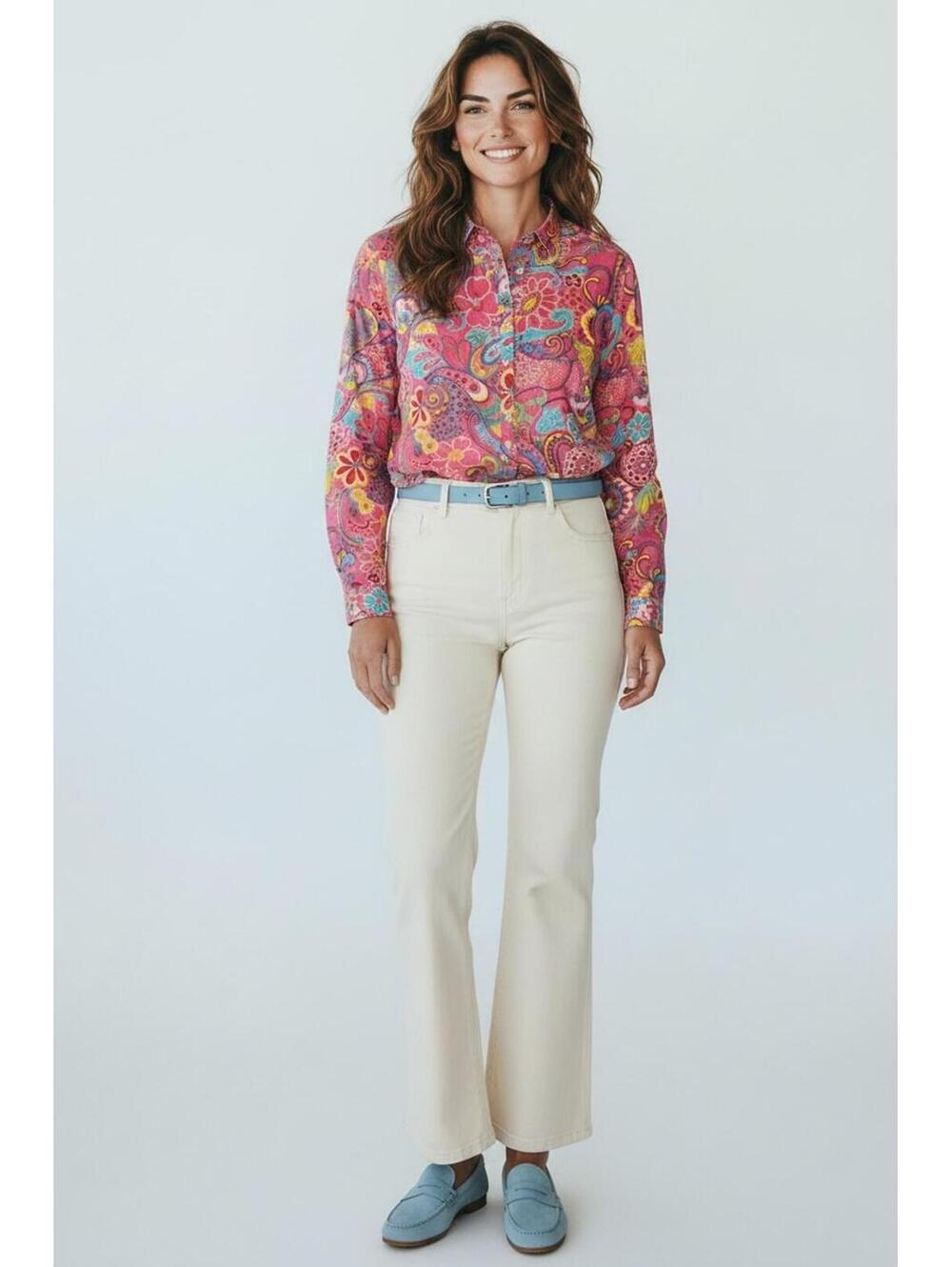NWT Talbots Plus Pink Multicolor Paisley Floral Cotton Button Down, Size X